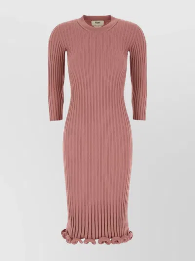 FENDI STRETCH WOOL BLEND DRESS WITH RUFFLED HEM