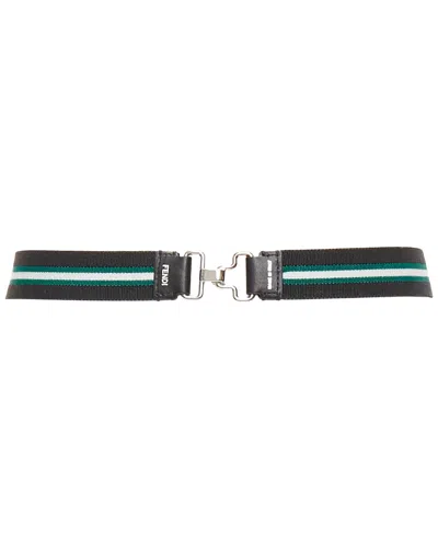 Pre-owned Fendi Stripe Fabric Leather Skinny Belt (authentic Pre-loved)