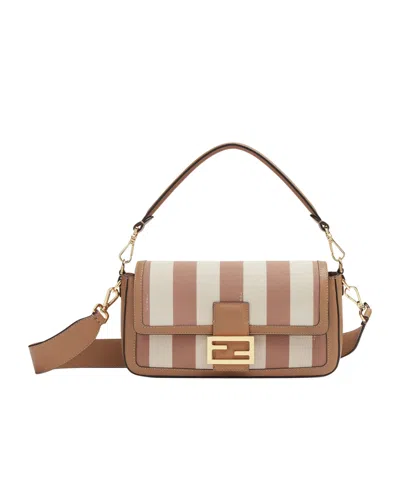 Fendi Striped Baguette Tote Bag In Brown