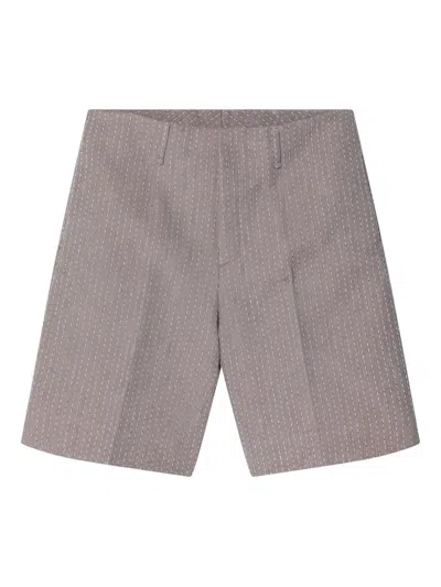 Fendi Beige Jacquard Bermuda Shorts With Topstitching Men In Green