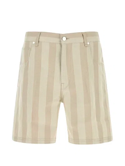 Fendi Canvas Bermuda Shorts Striped Belt Loops Pockets In Neutral