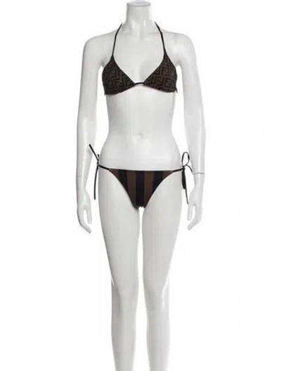 Pre-owned Fendi Striped Bikini W/ Tags In Brown