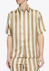 Fendi Striped Bowling Shirt In Brown