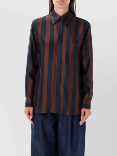 FENDI STRIPED COLLARED TOP WITH CHEST POCKET DETAIL