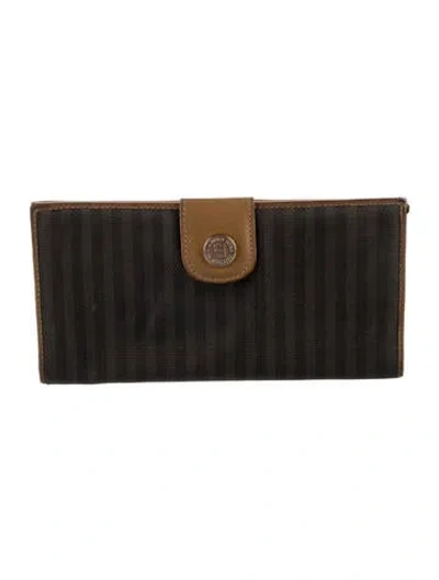 Pre-owned Fendi Striped Continental Wallet In Neutrals