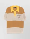 Fendi Logo Club Crest Ribbed Knit Polo T-shirt In Neutrals