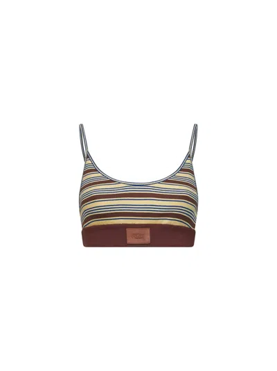 Fendi Striped Cotton Knit Bralette Top In Brown
