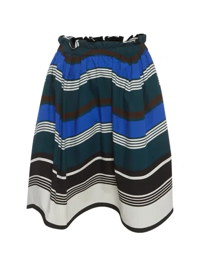 Pre-owned Fendi Striped Cotton Midi Skirt In Green