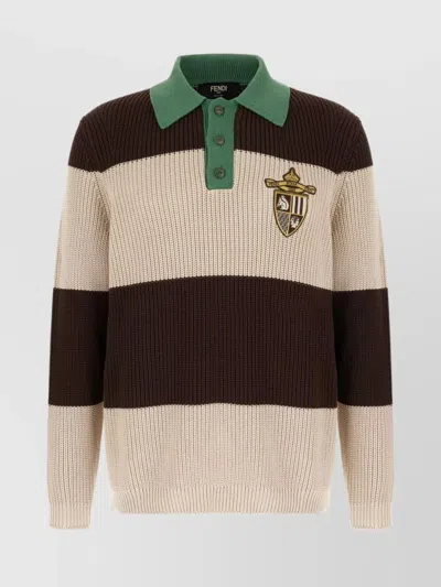 Fendi Striped Cotton Polo Shirt In Multi