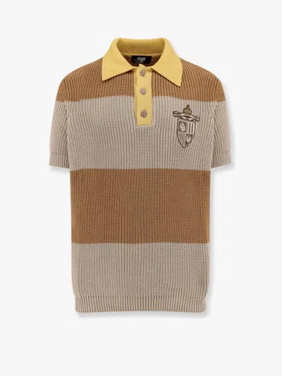Fendi Striped Cotton Polo Shirt With  Club Coat Of Arms