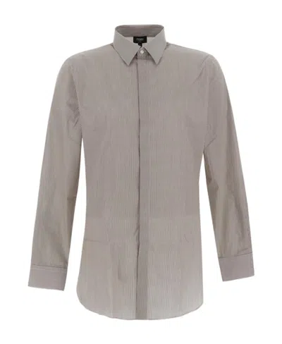 Fendi Striped Cotton Shirt In Brown