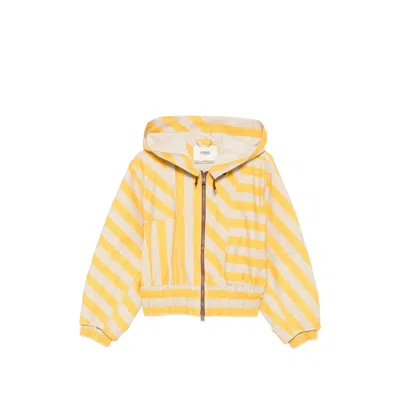 Fendi Striped Cotton-linen Hooded Bomber Jacket In Yellow