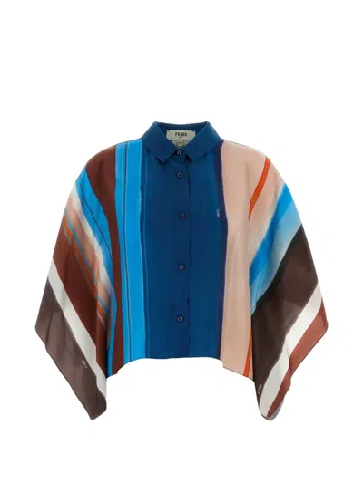 Fendi Venetian Stripes-print Habotai Silk Cropped Shirt In Multi