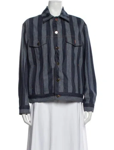 Pre-owned Fendi Striped Denim Jacket In Blue
