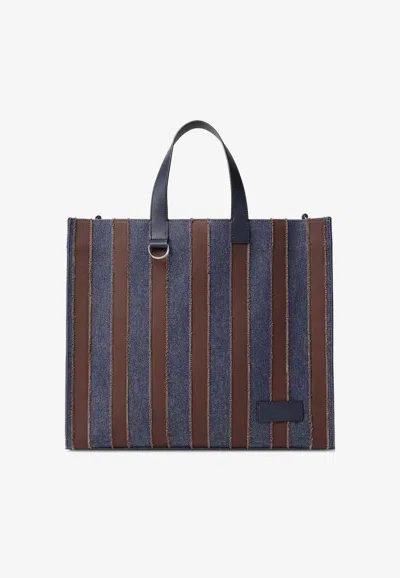Fendi Striped Denim Shopper Bag In Multi