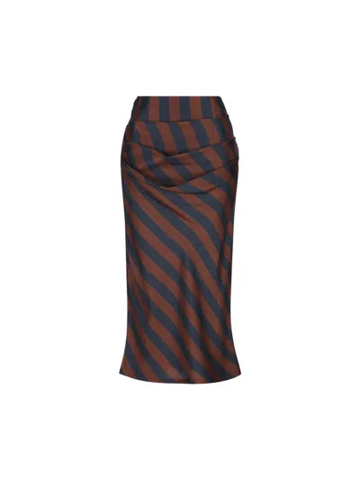 Fendi Striped Draped Midi Pencil Skirt In Brown