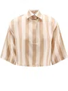 FENDI FENDI STRIPED DRAWSTRING HEM CROPPED SHIRT