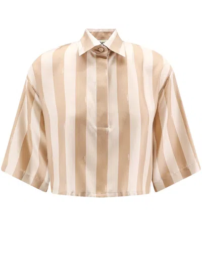 Fendi Pequin Stripes Cropped Shirt In Beige