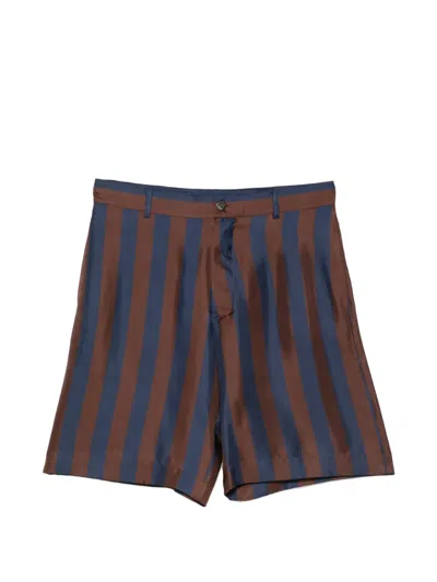 Fendi Brown And Navy Blue Pequin Silk Bermuda Shorts In Multi