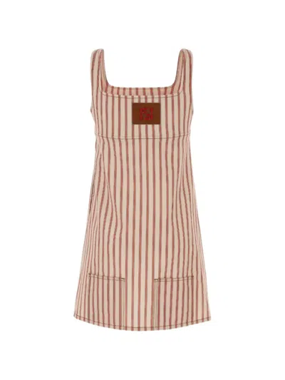 Fendi Striped Embroidered Dress In Brown