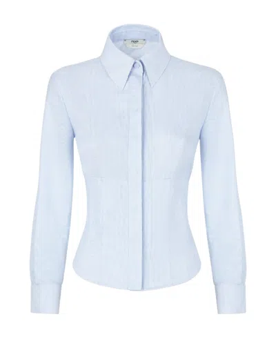 Fendi Striped Fitted Shirt In Blue
