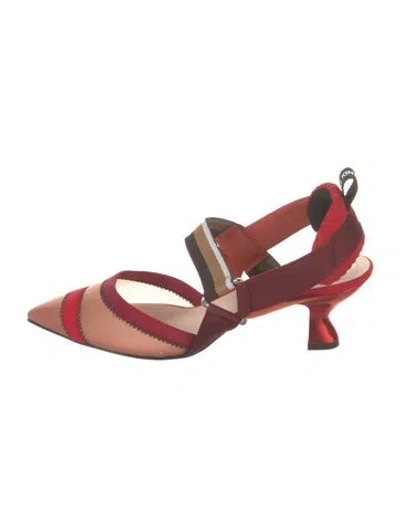 Pre-owned Fendi Striped Grosgrain Trim Slingback Pumps In Burgundy