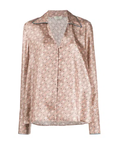 Fendi Striped Karligraphy Motif Blouse In Nude