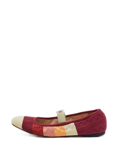 Pre-owned Fendi Striped Knit Ballet Flats In Red