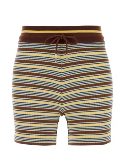 Fendi Striped Knit Shorts In Brown