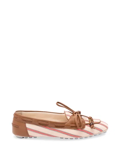 Fendi Red And Beige Striped Ff Canvas Loafers In Multi