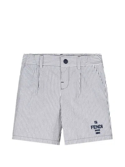 Fendi Kids' Striped Logo-detail Shorts In White