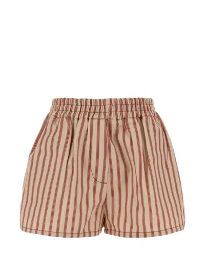 Fendi Striped Logo-patch Shorts In Brown