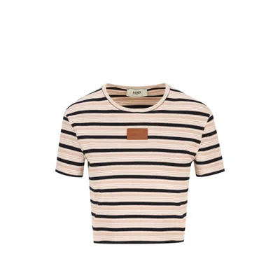 FENDI STRIPED LOGO-PATCH T-SHIRT