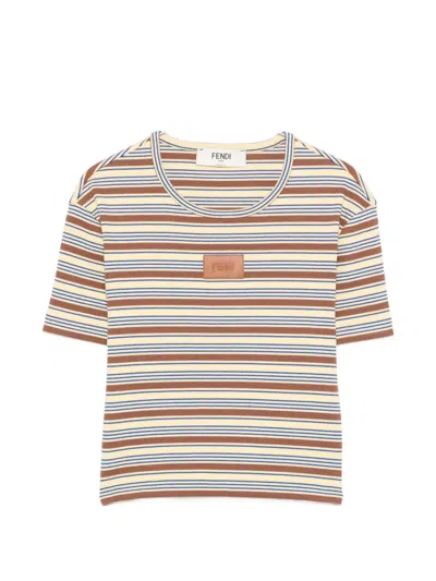 Fendi Striped Logo-patch T-shirt In Multi