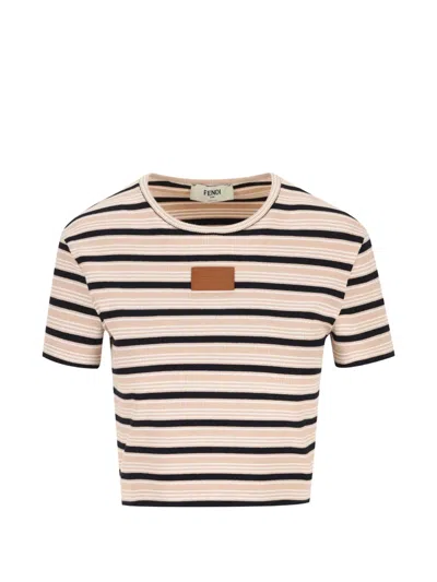 Fendi Striped Logo-patch T-shirt In Multi