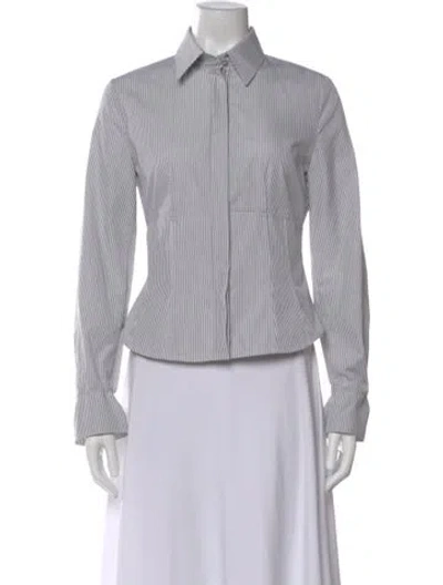 Pre-owned Fendi Striped Long Sleeve Button-up Top In Blue