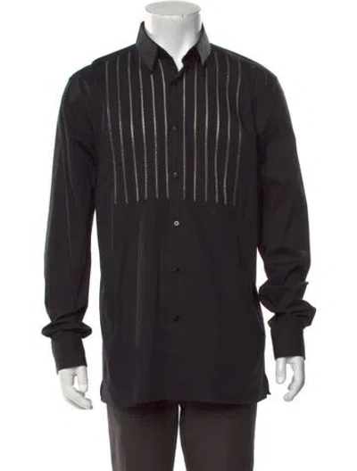 Pre-owned Fendi Striped Long Sleeve Dress Shirt In Black
