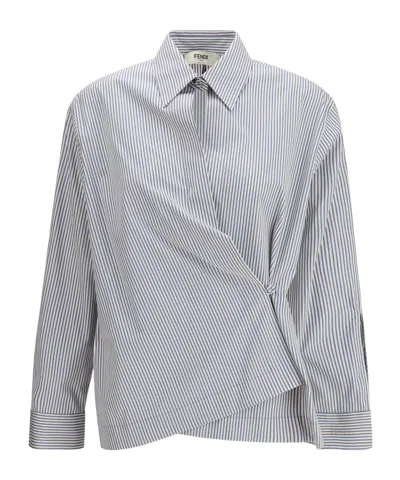 Fendi Striped Long-sleeved Asymmetric Shirt In Silver