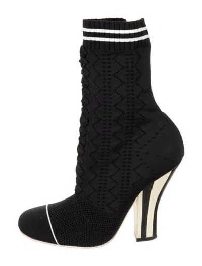 Pre-owned Fendi Striped Mesh Accents Sock Boots In Black