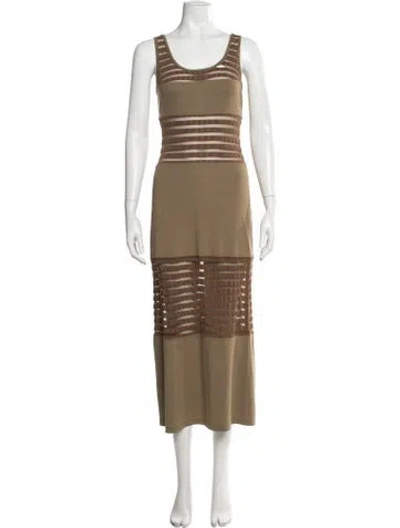 Pre-owned Fendi Striped Midi Length Dress In Brown