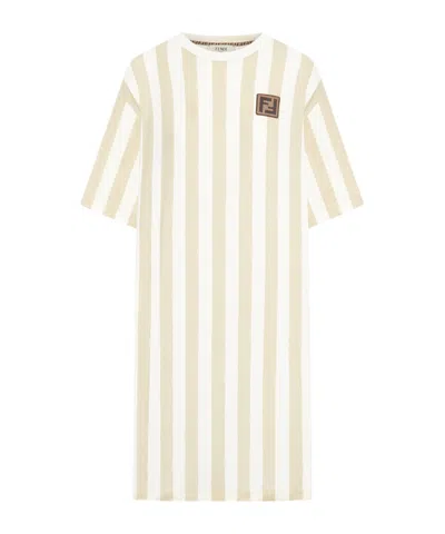 Fendi Striped Mini Dress In Beige