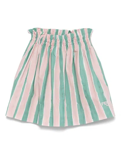Fendi Kids' Striped Mini Skirt With Embroidered Logo For Girls In Pink