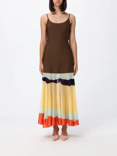 Fendi Striped Off-the-shoulder Viscose-blend Midi Dress In Brown