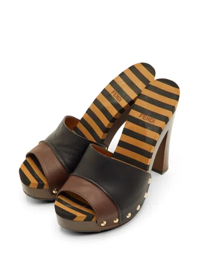Pre-owned Fendi Striped Platform Sandals In Black