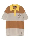 Fendi Logo Club Crest Ribbed Knit Polo T-shirt In Brown