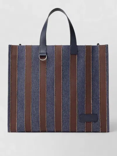 Fendi Striped Rectangular Tote Bag Dual Handles