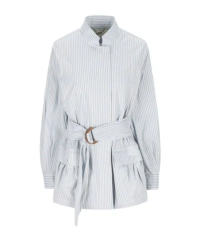 FENDI FENDI STRIPED RING BUCKLE BELTED JACKET
