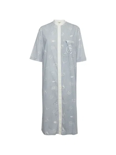 Pre-owned Fendi Striped Shirt Dress In Blue