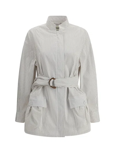 Fendi Striped Shirt Jacket In White