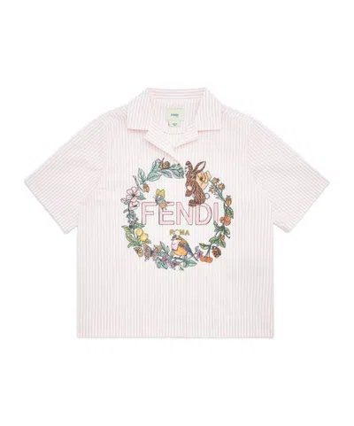 Fendi Striped Shirt In White And Pink